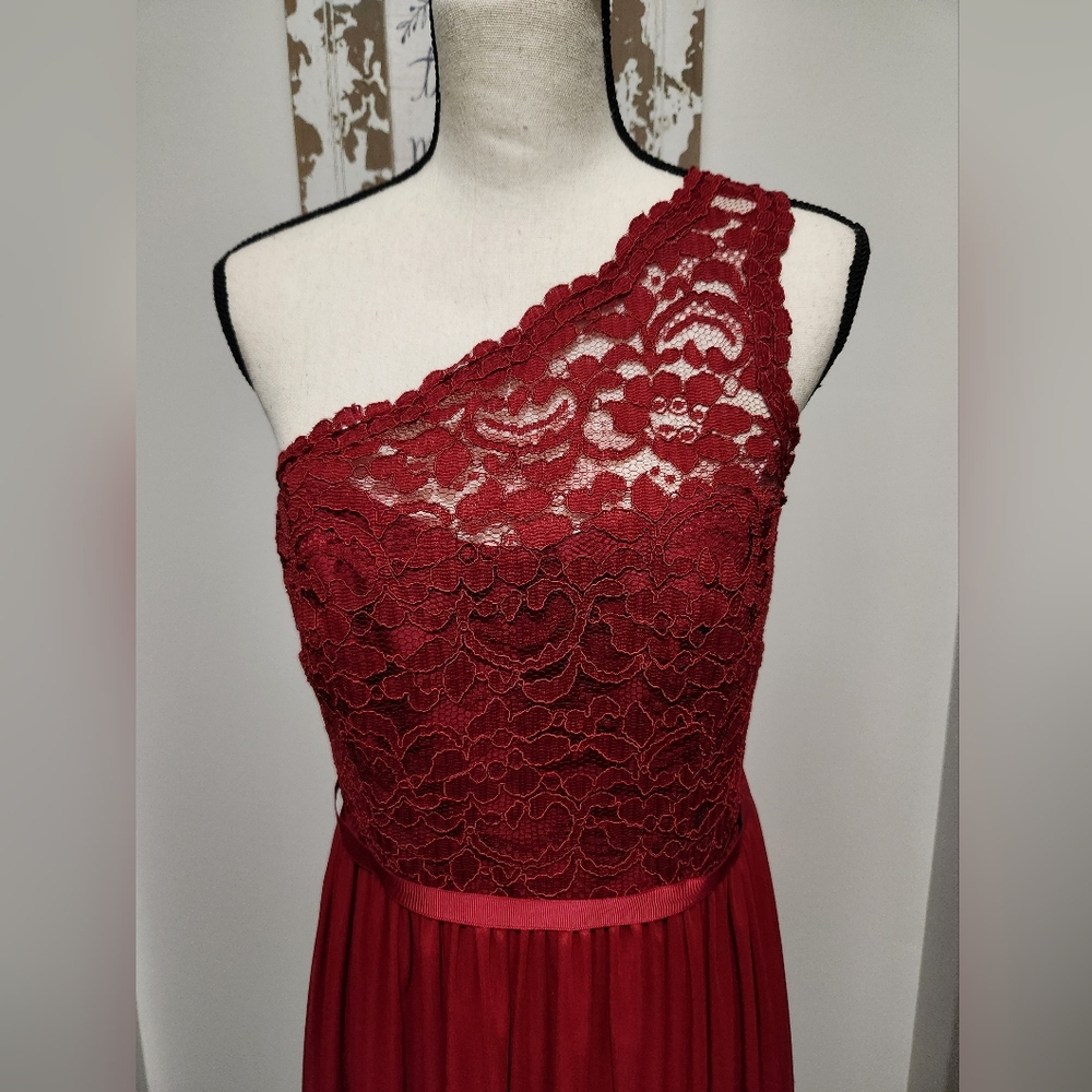David's Bridal Red One-Shoulder Lace Evening Dress sz 10 bustier lined top